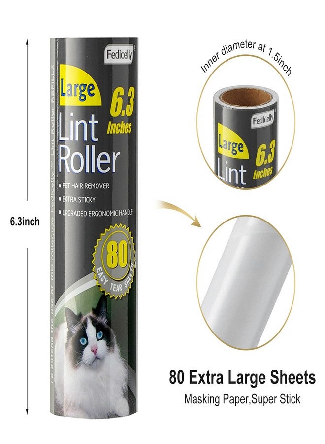 Fedicelly Large Lint Rollers Pet Hair Extra Sticky Refills,Mega Value Set 6.3 inches Wider with 320 Sheets for Cat and Dog Hair Removal,80 Sheets Per Roller - Image 3